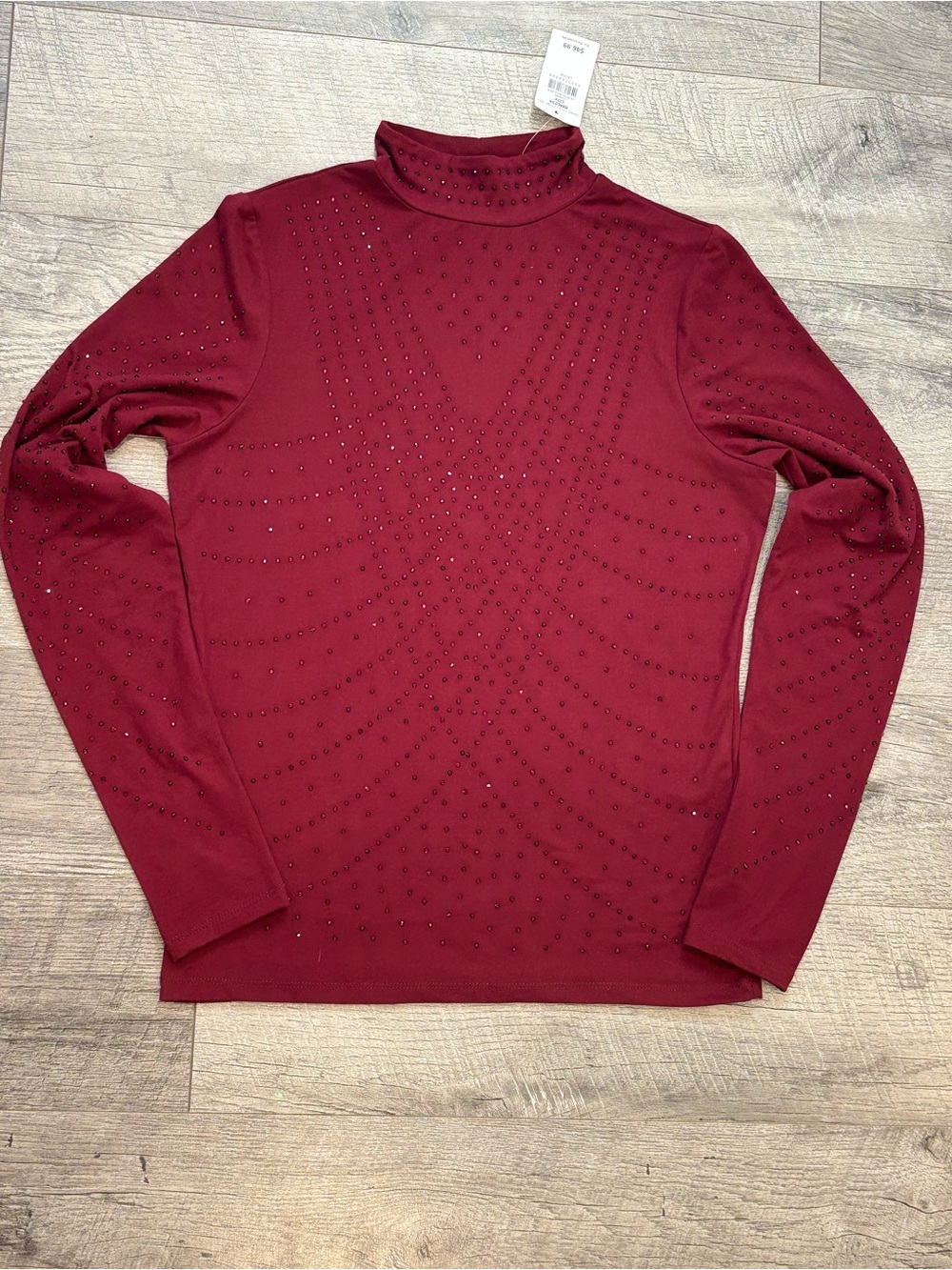 Buckle Women’s L Burgundy Knit Mock Neck Long Sleeve Glam Holiday Rhinestone Top